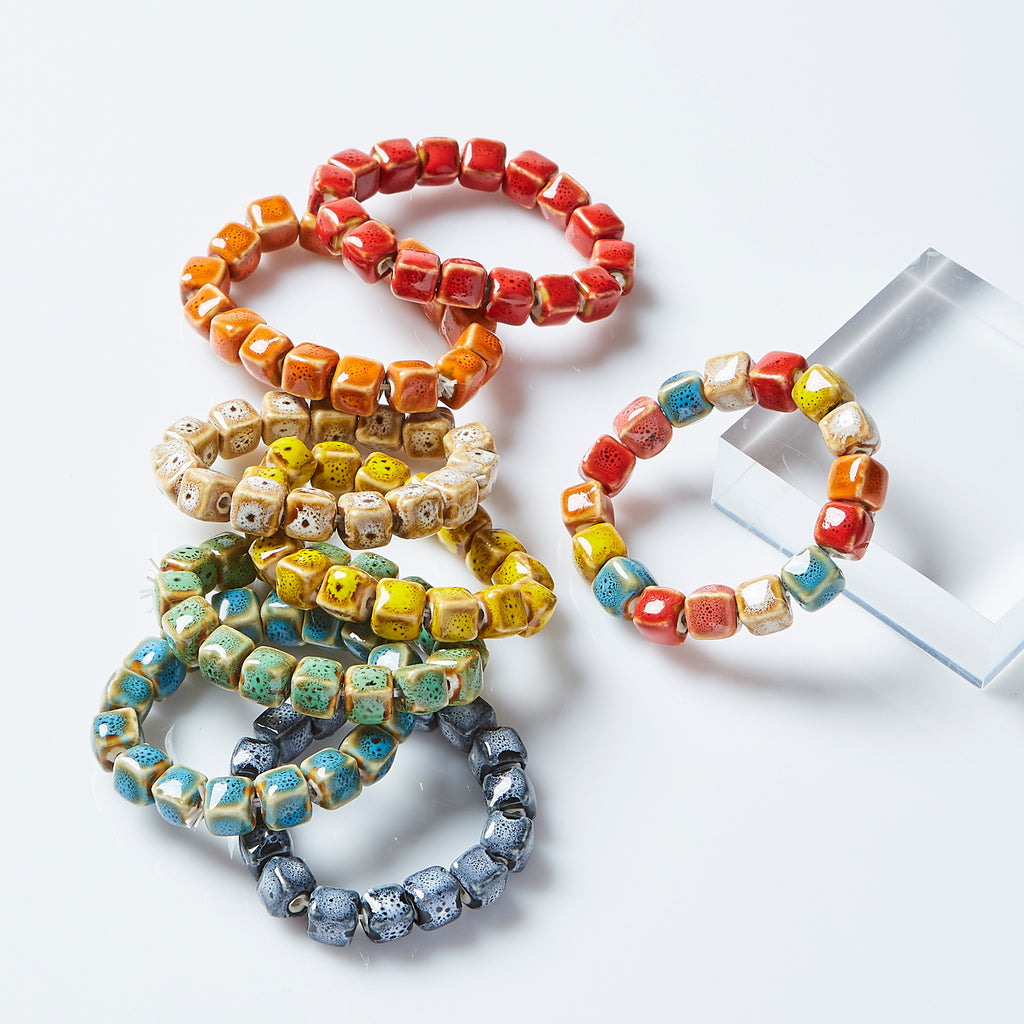 Cube Shape Clay Bead Bracelet - Assorted 24 Pack