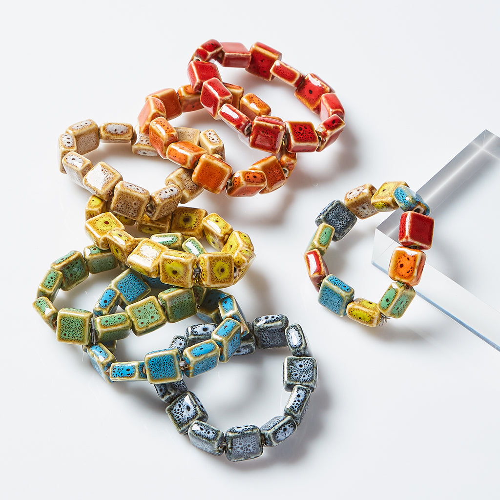 Flat Square Shape Clay Bead Bracelet - Assorted 24 Pack