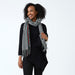 Black Petite Check Fringe Scarf