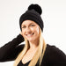 Plush Knit Pom Pom Beanie - Black