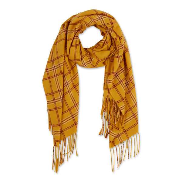 January Plaid Fringe Scarf - Gold