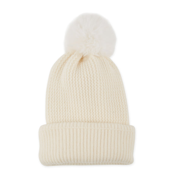 Plush Knit Pom Pom Beanie - Cream