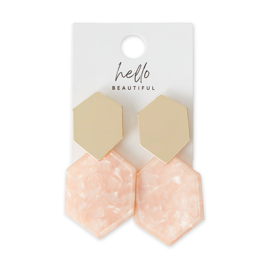 Hexigon Earring - Gold/Pink