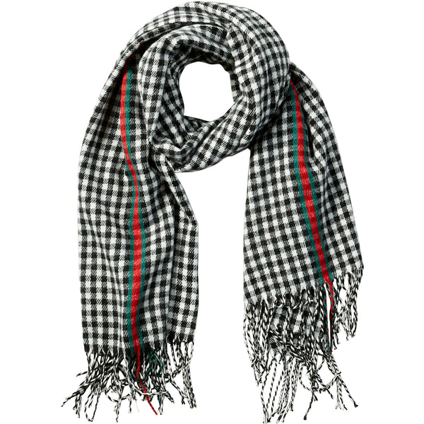 Black Petite Check Fringe Scarf - Tickled Pink Wholesale